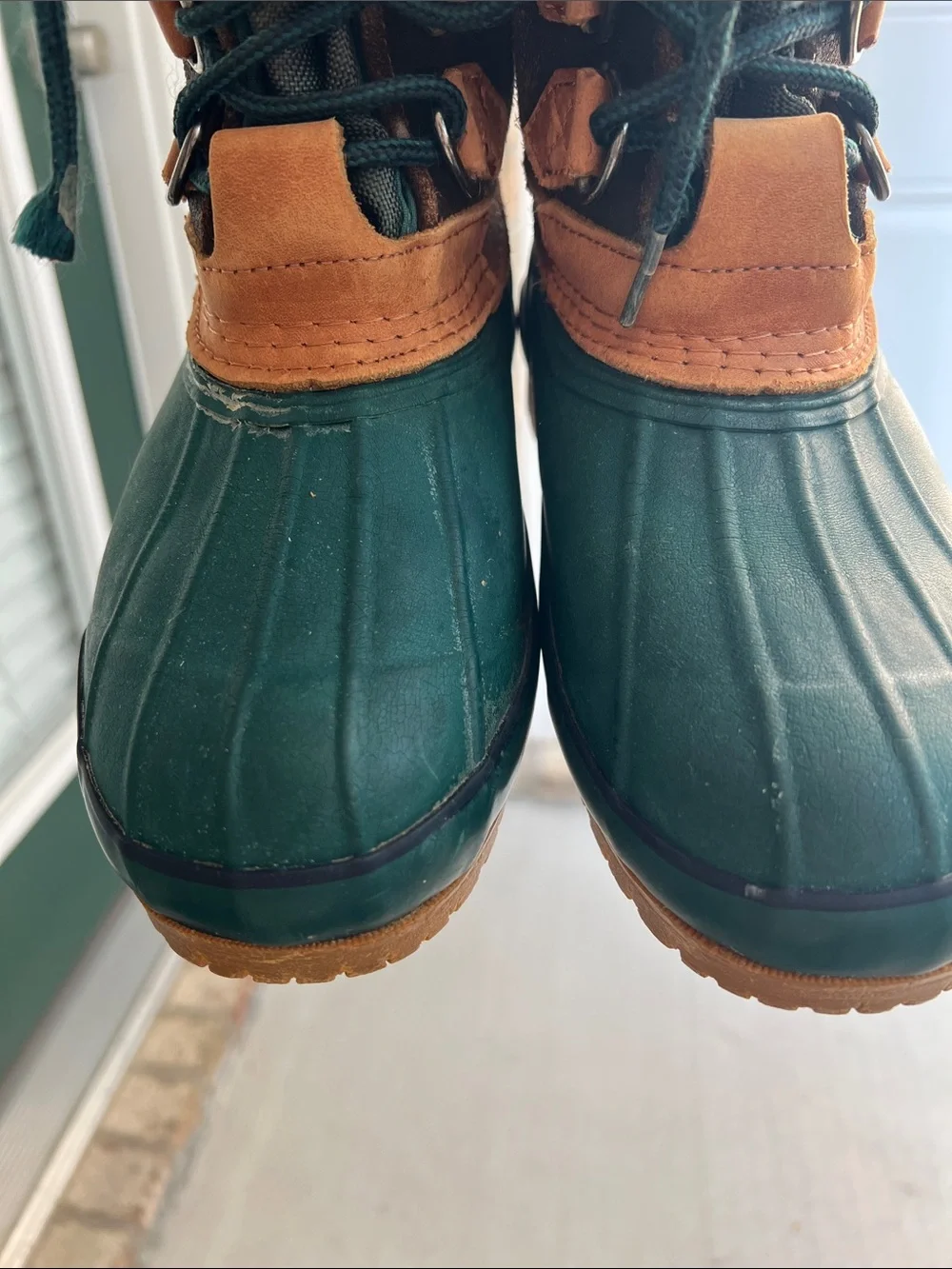 Eddie Bauer Vintage  Green Brown Navy Plaid-Trim Winter Duck Boots Size 6